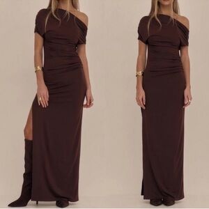 Brown One Shoulder Split Thigh Party Sexy Dress XS S M L XL